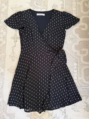 Abercrombie & Fitch Black Mini Wrap Dress with White Dot Print